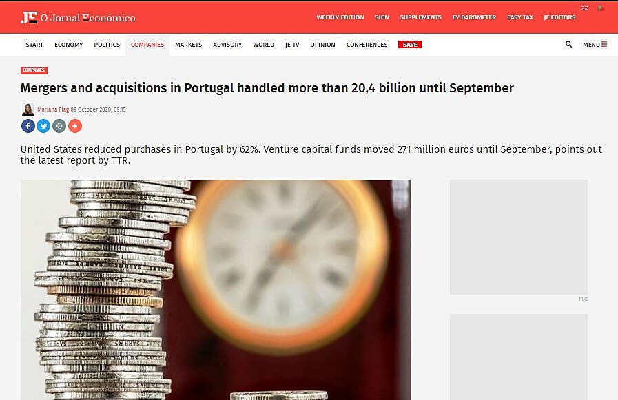 Mergers and acquisitions in Portugal handled more than 20,4 billion until September